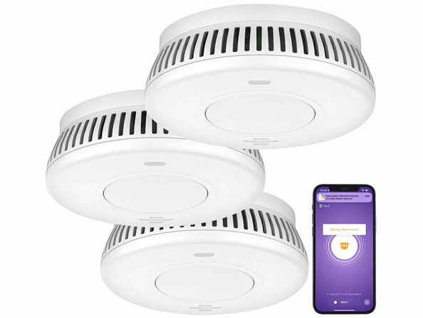 3 détecteurs de fumée connectés RWM-220.app avec pile longue durée