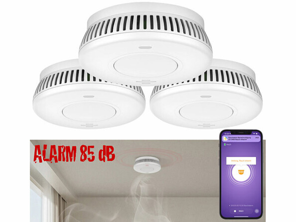 3 détecteurs de fumée connectés RWM-220.app avec pile longue durée