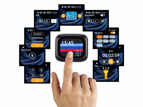 Écouteurs sans fil avec boîtier écran tactile de commande