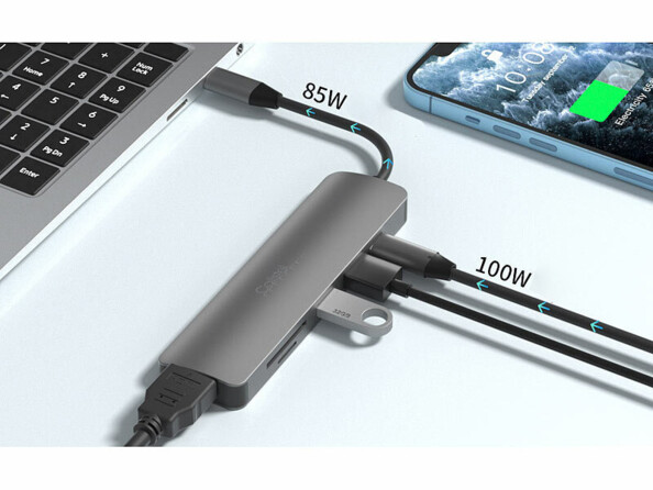 Hub USB-C HDMI 4K / Power Delivery / USB-A 3.2 / USB-A 2.0 / MicroSD-SD
