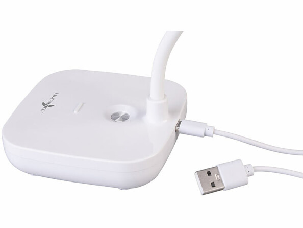 Lampe de bureau CCT rechargeable vue de coté avec câble USB