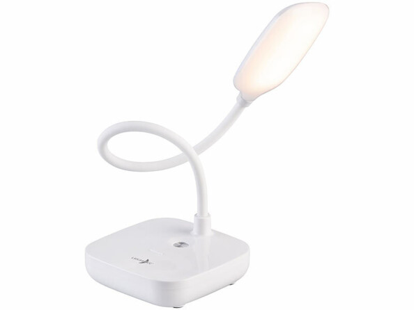 Lampe de bureau CCT rechargeable avec intensité variable allumée vue de face