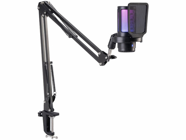 Microphone à condensateur gaming USB RVB avec bras articulé