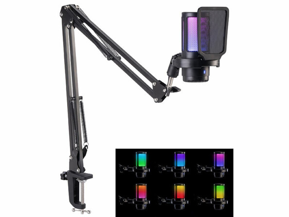 Microphone à condensateur gaming USB RVB avec bras articulé