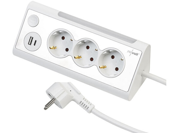 Multiprise 3 prises avec 2 ports USB veilleuse