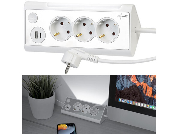 Multiprise 3 prises avec 2 ports USB veilleuse