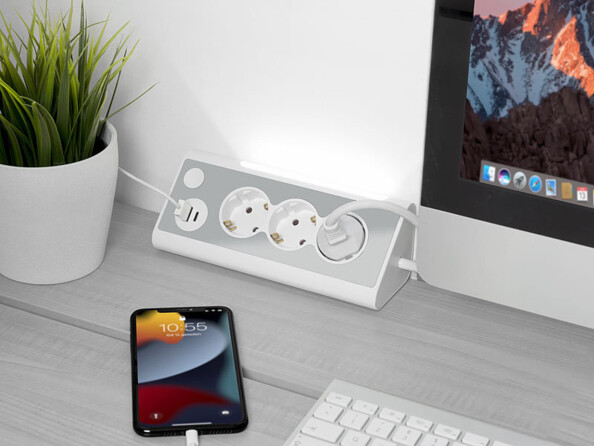 Multiprise 3 prises avec 2 ports USB veilleuse