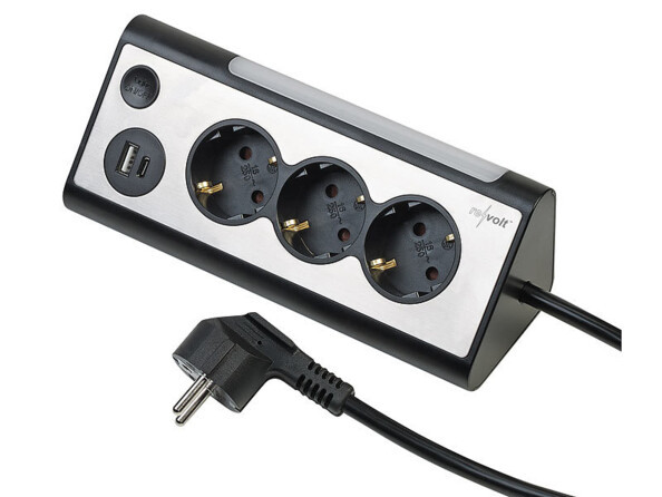 Multiprise 3 prises avec veilleuse LED et 2 ports USB