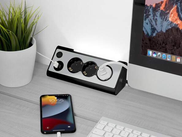 Multiprise 3 prises avec veilleuse LED et 2 ports USB