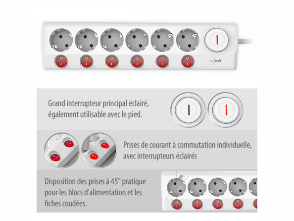 Multiprise 6 prises switchs individuels