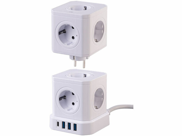 Multiprise colonne 2 parties 9 prises avec 4 ports USB 