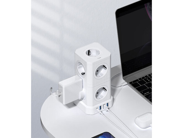 Multiprise colonne 9 prises avec 4 ports USB