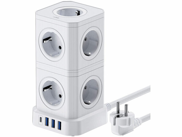 Multiprise colonne 9 prises avec 4 ports USB