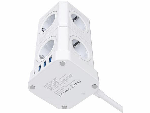 Multiprise colonne 9 prises avec 4 ports USB