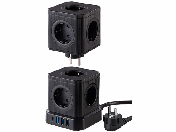 Multiprise colonne 9 prises avec 4 ports USB - coloris noir