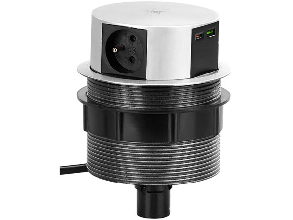 Multiprise de bureau encastrable et compatible Qi avec 3 prises 230 V