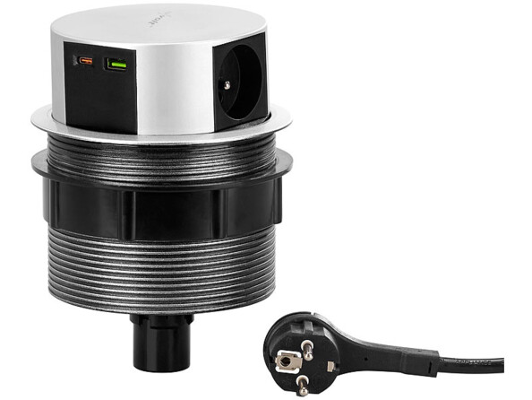 Multiprise de bureau encastrable et compatible Qi avec 3 prises 230 V