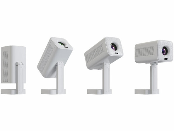 Mini vidéoprojecteur LED SceneLights Technologies – différentes positions d’inclinaison du support