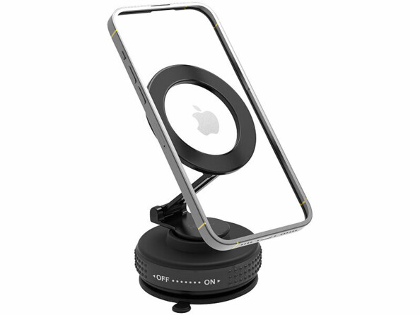 Support smartphone à ventouse magnétique en métal avc une coque aimantée dessus