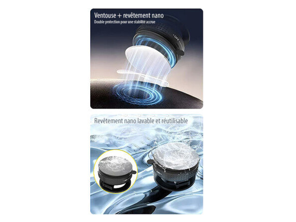 Support smartphone à ventouse nano lavable et réutilisable