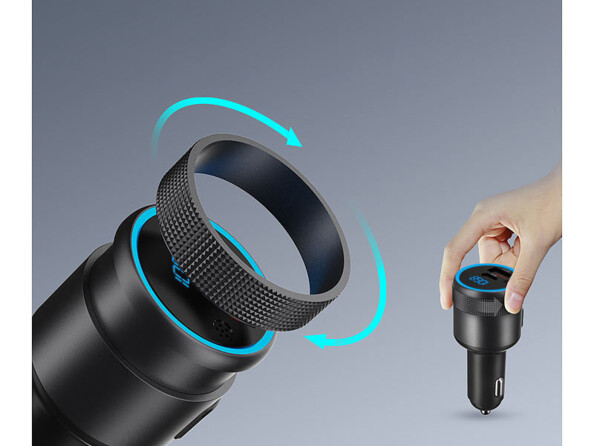 Transmetteur FM avec écran et molette métallique rétroéclairée pour contrôle facile