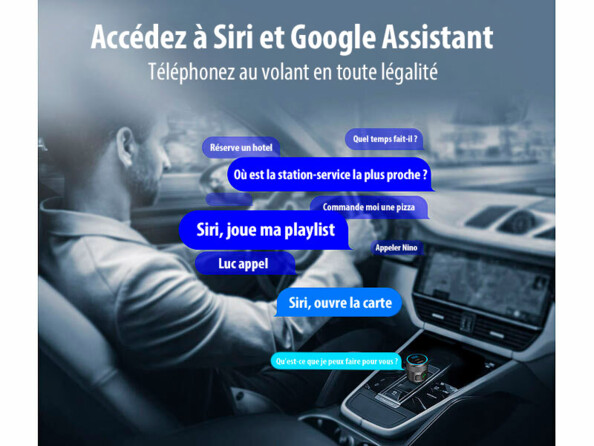 Transmetteur FM bluetooth 5.1 avec accès direct à Siri et Google Assistant