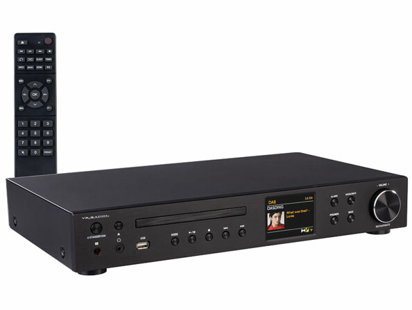 Tuner connecté IRS-825 avec radio Internet / FM / DAB+ / CD / bluetooth vu de face avec télécommande