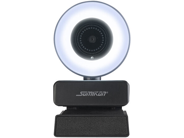 Caméra d'ordinateur : Somikon webcam USB Full-HD avec éclairage annulaire LED, autofocus, double microphone, H.264