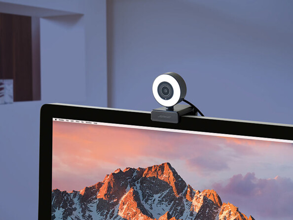 Caméra d'ordinateur : Somikon webcam USB Full-HD avec éclairage annulaire LED, autofocus, double microphone, H.264