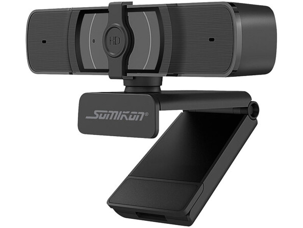Webcam USB Full HD avec autofocus et double microphone stéréo.