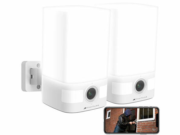 2 caméras d'extérieur 2K connectée et intelligente IPC-400.led avec projecteur LED et alarme de la marque VisorTech