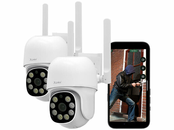 Pack de 2 caméras d'extérieur 2K Pan-Tilt connectées avec capteur audio et vision nocturne couleur de la marque 7links