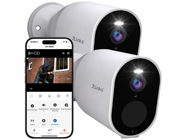 Pack de 2 caméras de surveillance d'extérieur rechargeables connectées IP 2K IPC-930 de la marque 7links