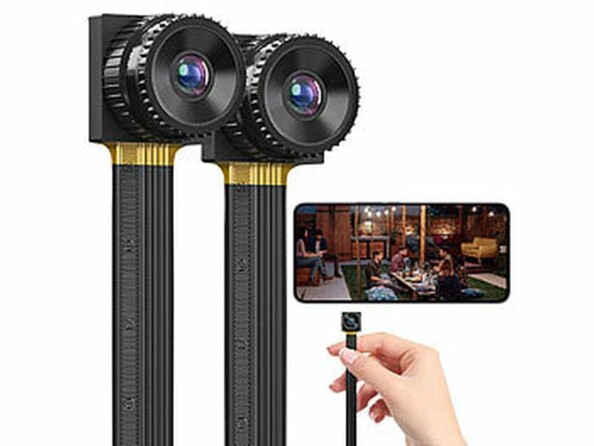 Pack de 2 micro caméras 2K connectées avec capteur de mouvement et microphone de la marque Somikon