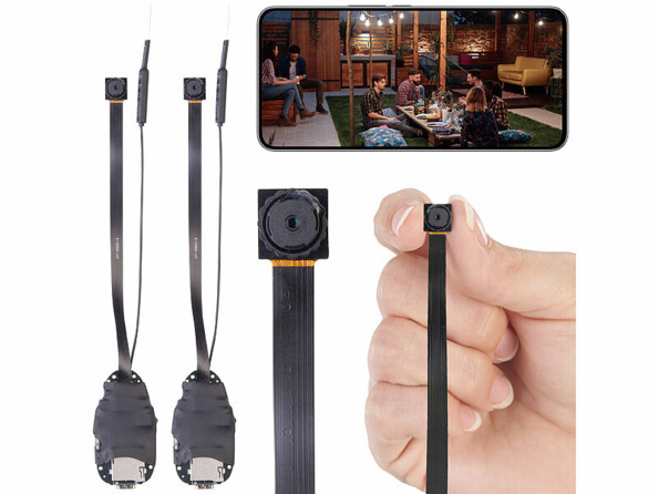 Pack de 2 micro caméras connectées 2K avec détecteur de mouvement de la marque Somikon