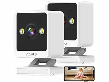 2 mini caméras IP 2K connectées avec support 360° de la marque 7Links