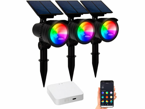 3 spots LED RGB-CCT avec Bluetooth, 50 lm, 1 W, IP44 incl. passerelle