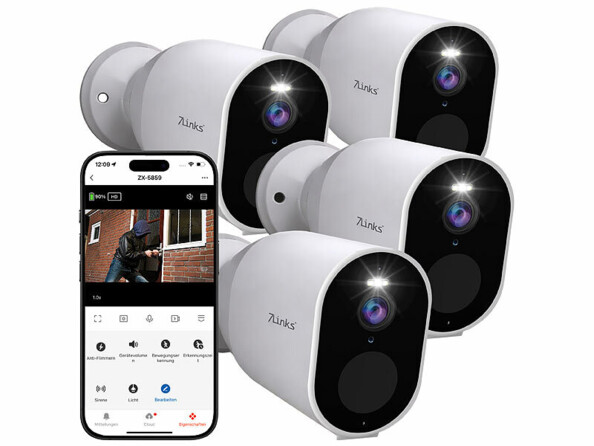 Pack de 4 caméras de surveillance d'extérieur rechargeables connectées IP 2K IPC-930 de la marque 7links