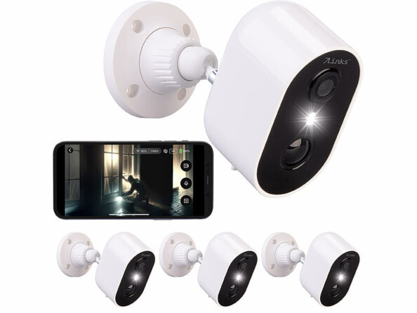 4 caméras de surveillance d'extérieur connectées IP 2K avec batterie IPC-775 de la marque 7links