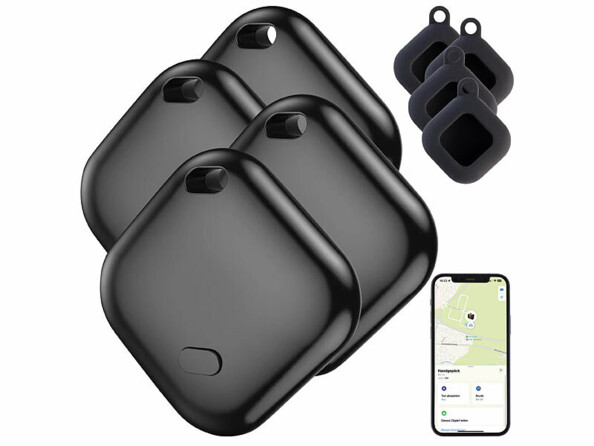 4 mini traceurs localisateurs d'objets et de clés connectés compatibles avec l'application "Localiser" d'Apple de la marque Callstel