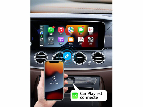 Adaptateur sans fil pour autoradio compatible Apple CarPlay et Android Auto