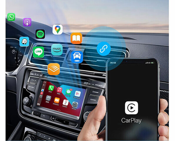 Adaptateur sans fil USB-A / USB-C pour autoradio compatible Apple CarPlay et Android Auto