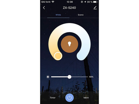 Ampoule connectée à filament LED E27 CCT compatible ZigBee capture d'écran de l'application