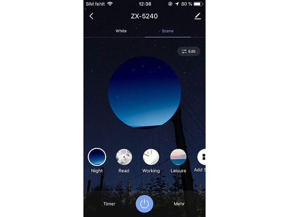Ampoule connectée à filament LED E27 CCT compatible ZigBee capture d'écran de l'application