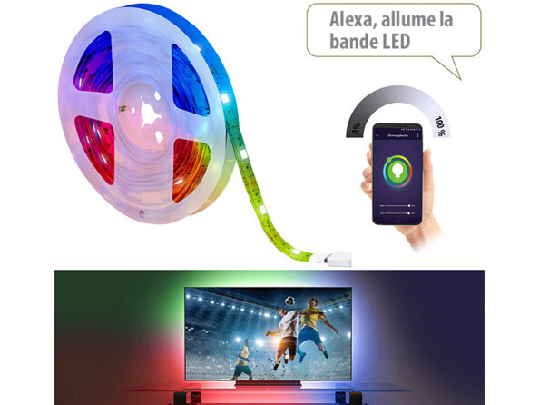 Bande LED RVB USB connectée et intelligente à commandes vocales WRL-34 de la marque Luminea Home