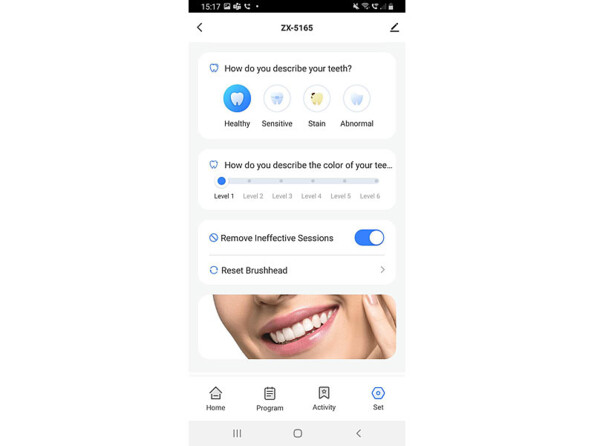 Brosse à dents électrique sonique connectée SZB-200.app vue de l'application