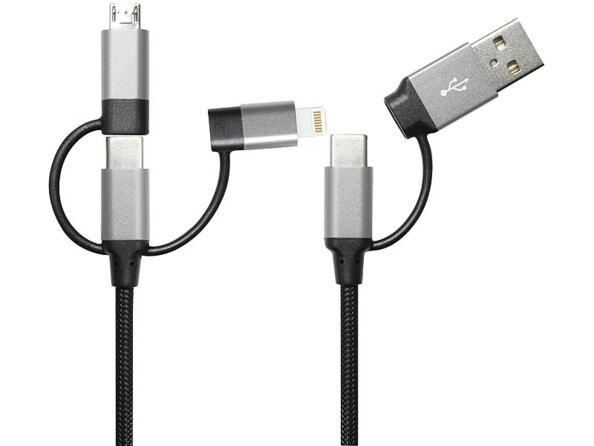 Câble de chargement et de transfert universel pour iPhone, iPod et appareils mobiles USB avec connecteurs USB-C et Micro-USB