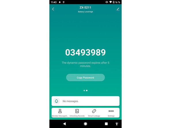 Mot de passe temporaire généré dans l'application ELESION pour ouverture du cadenas