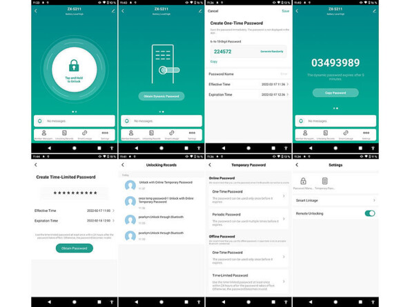 Captures d'écran de l'application ELESION indiquant les différents réglages et contrôles possibles