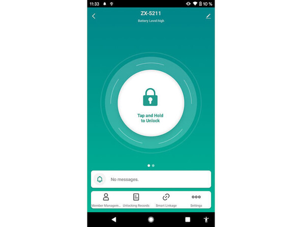 Page de commande du cadenas connecté dans l'application gratuite
